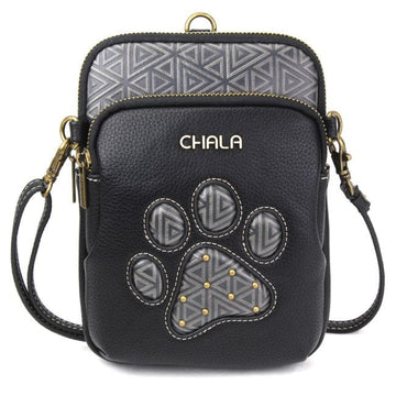 Chala Handbags and Clutches Paw Print Black UNI-Cellphone Crossbody NEW DESIGN! by Chala